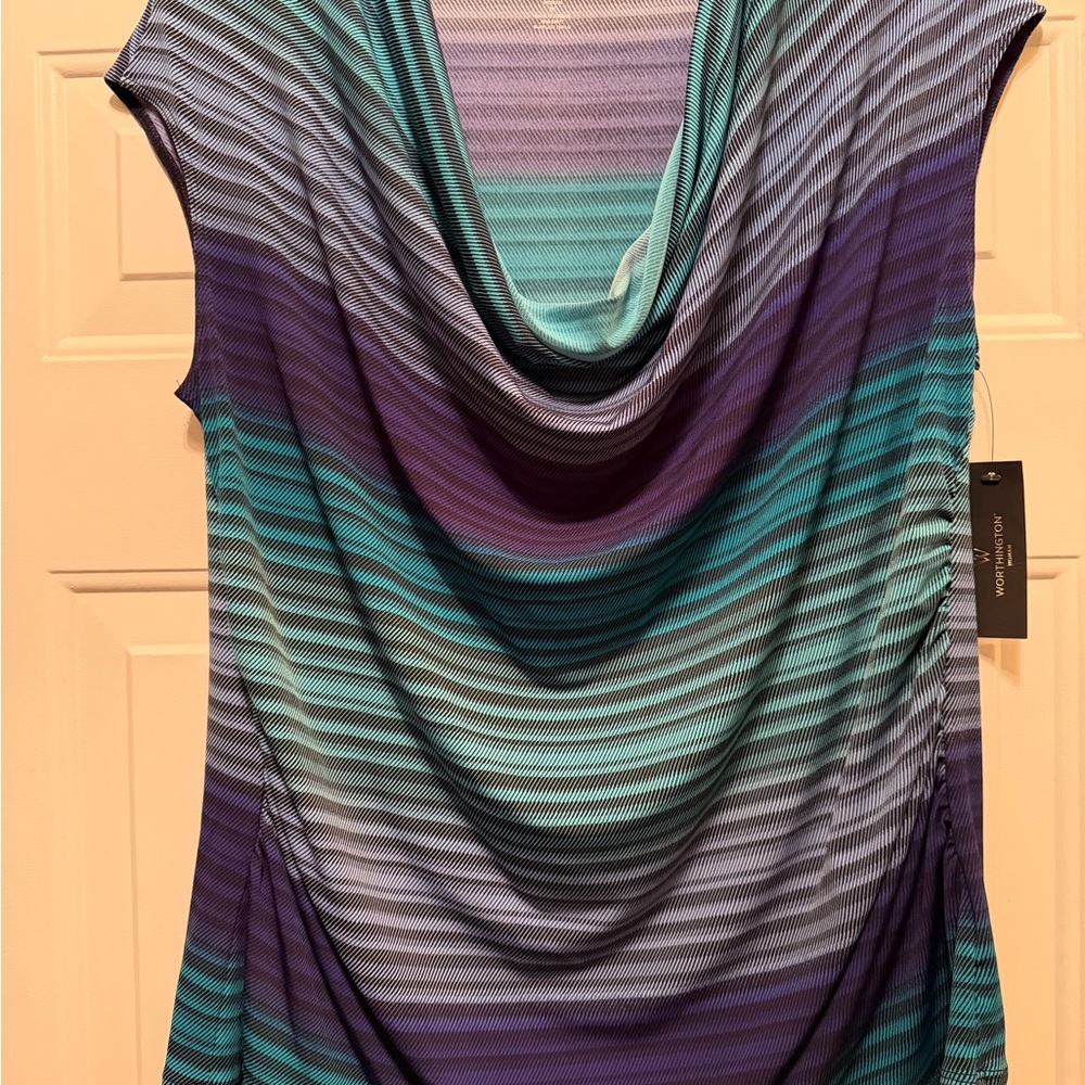 Worthington Multicolor Striped Cowl Neck Blouse